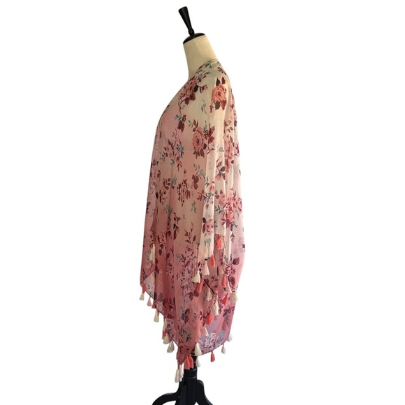 NWT Lane Bryant Rose Print Long Length Open Front Kimono One Size 1X-3X - Picture 2 of 8